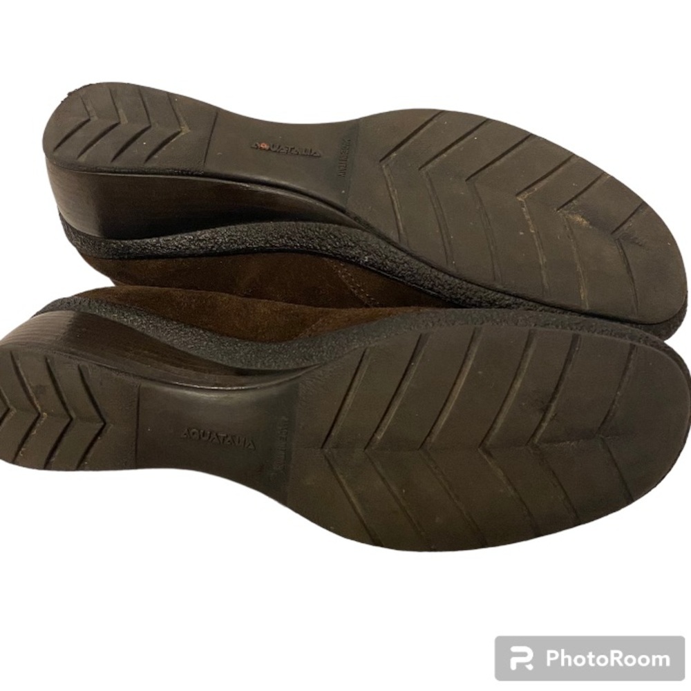 Aquatalia Genuine Suede Low Wedge Side Zip Round Toe Shoes By Marvin K. Brown - Picture 4 of 6
